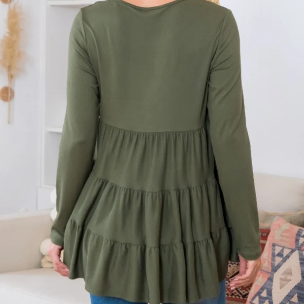 NWT Beautiful Dark Olive Long Sleeve Top - Picture 2 of 6